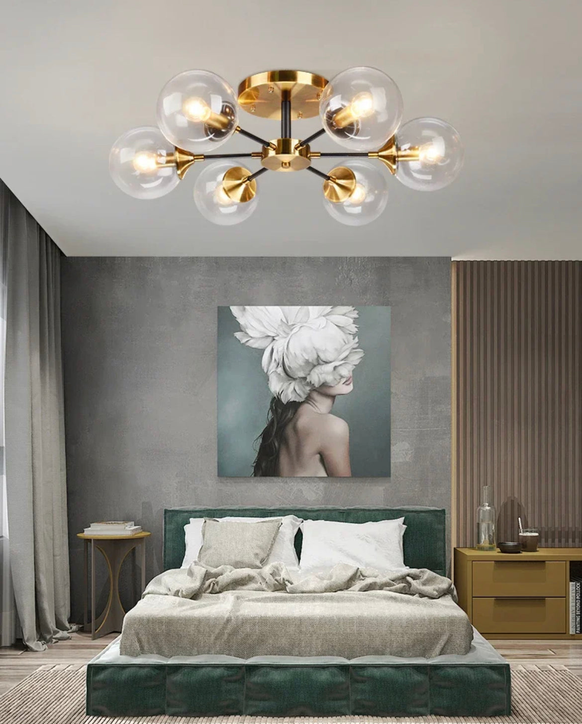 Glass Globe Chandelier in Jade