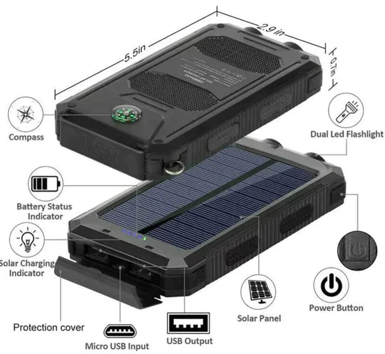 LyraCharge solcelle powerbank 500000mAh IP67 vanntett