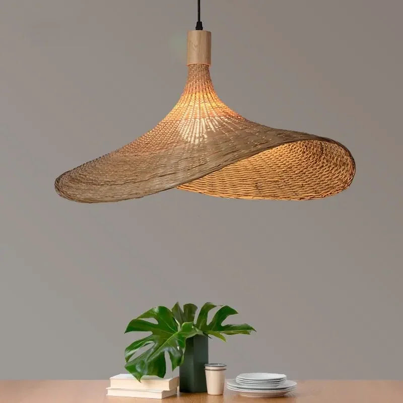 KiraBamboo Stickad Pendellampa Kinesiskt Inspirerad Handgjord