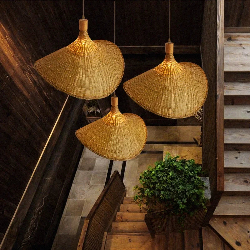 KiraBamboo Stickad Pendellampa Kinesiskt Inspirerad Handgjord
