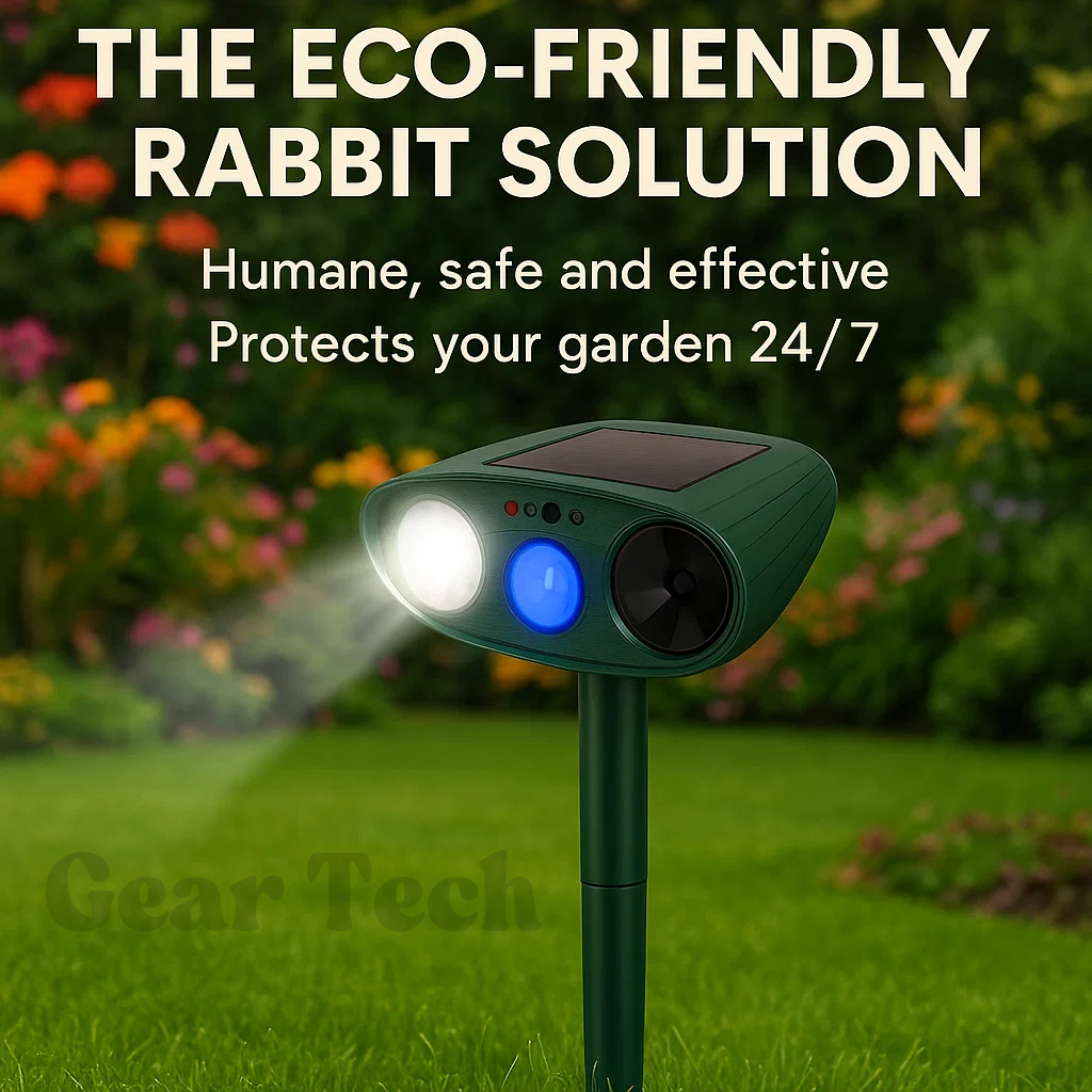 דוחה ארנבים אולטרסוני מופעל על ידי שמש עם אור מהבהב