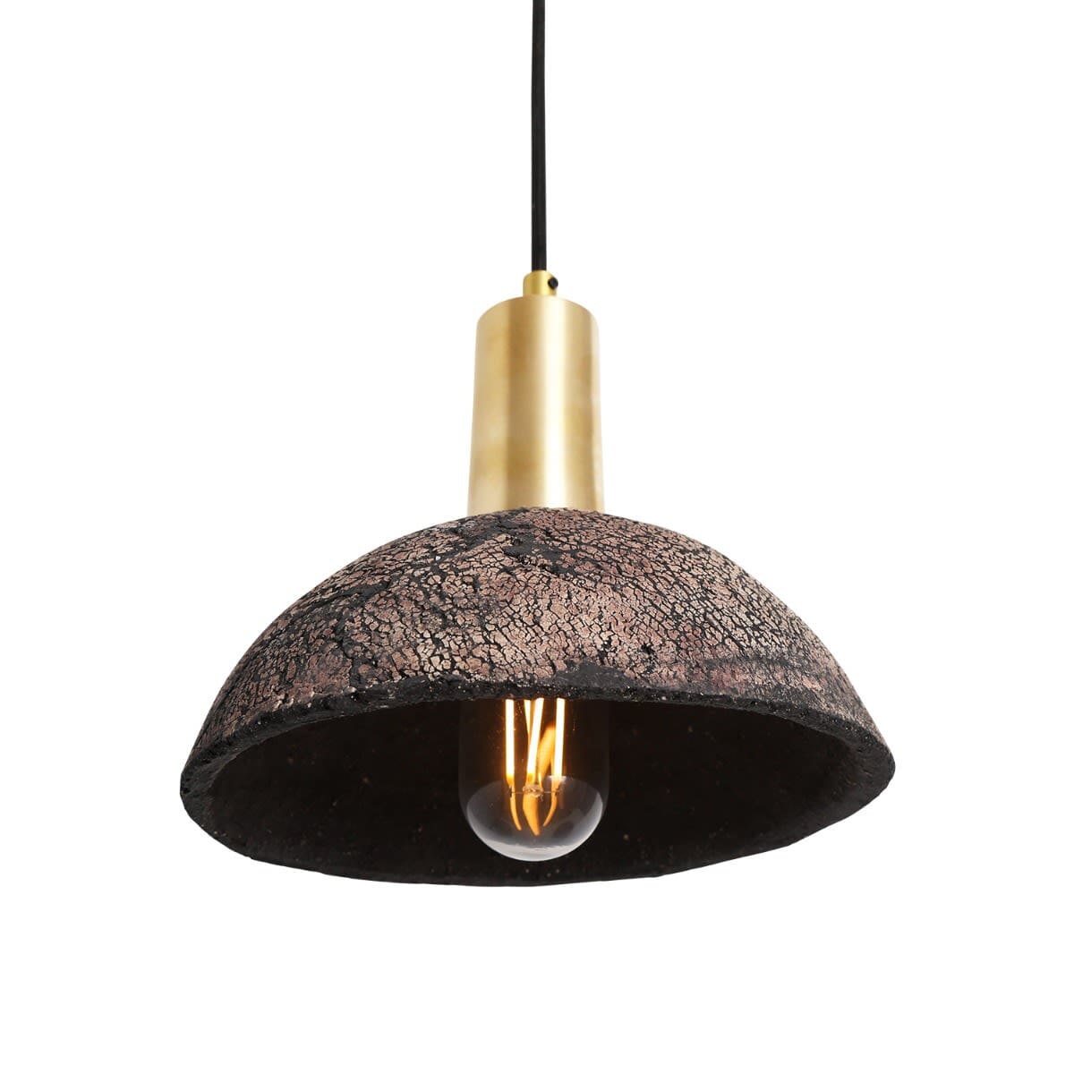 Liora 20cm Organic Ceramic Dome Pendant Light in Black Clay