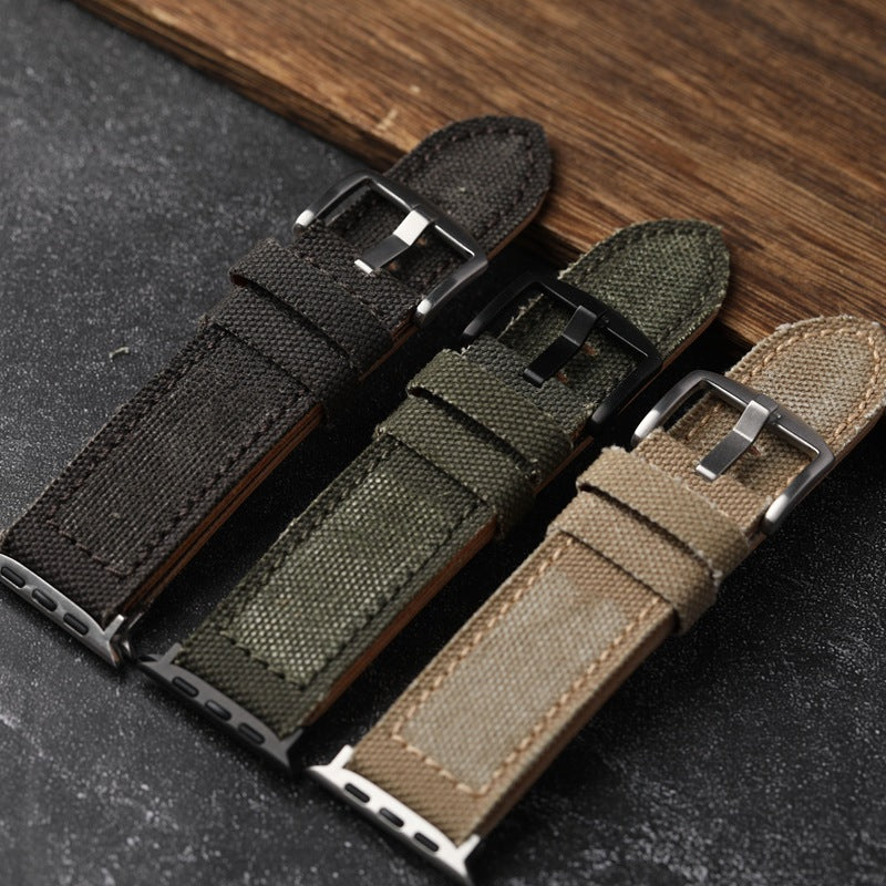 Handcrafted Canvas and Genuine Leather Watch Strap