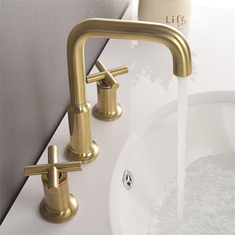 Brushed Gold Widespread Waterfall Faucet for Three-Hole Bathroom Sink | Petprovac