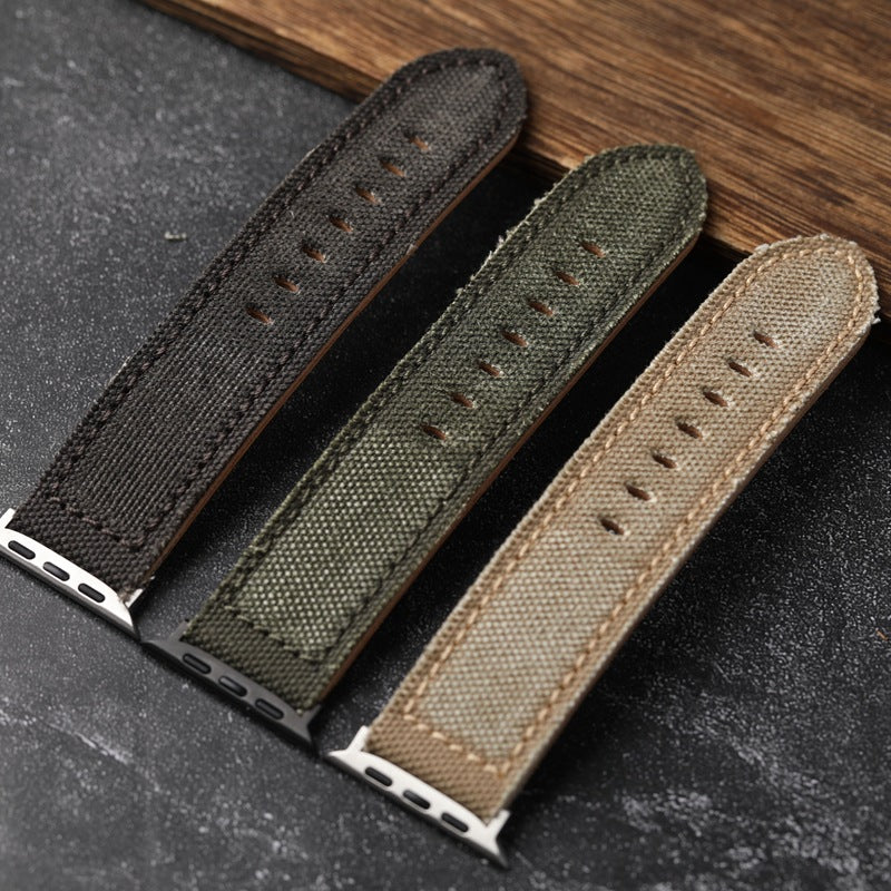 Handcrafted Canvas and Genuine Leather Watch Strap