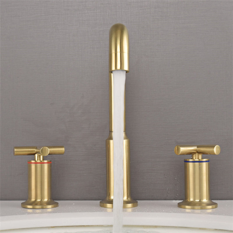 Brushed Gold Widespread Waterfall Faucet for Three-Hole Bathroom Sink | Petprovac