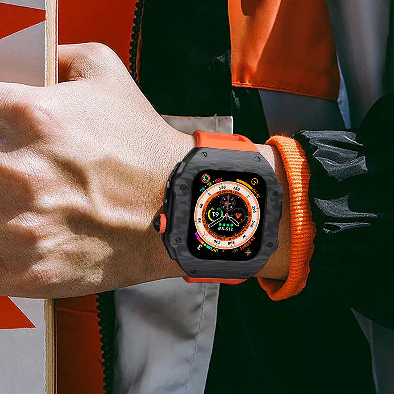 Sada pro úpravu Apple Watch Vellaro z fluoroelastomerového pásku a pouzdra z uhlíkových vláken z nerezové oceli 316L | Petprovac