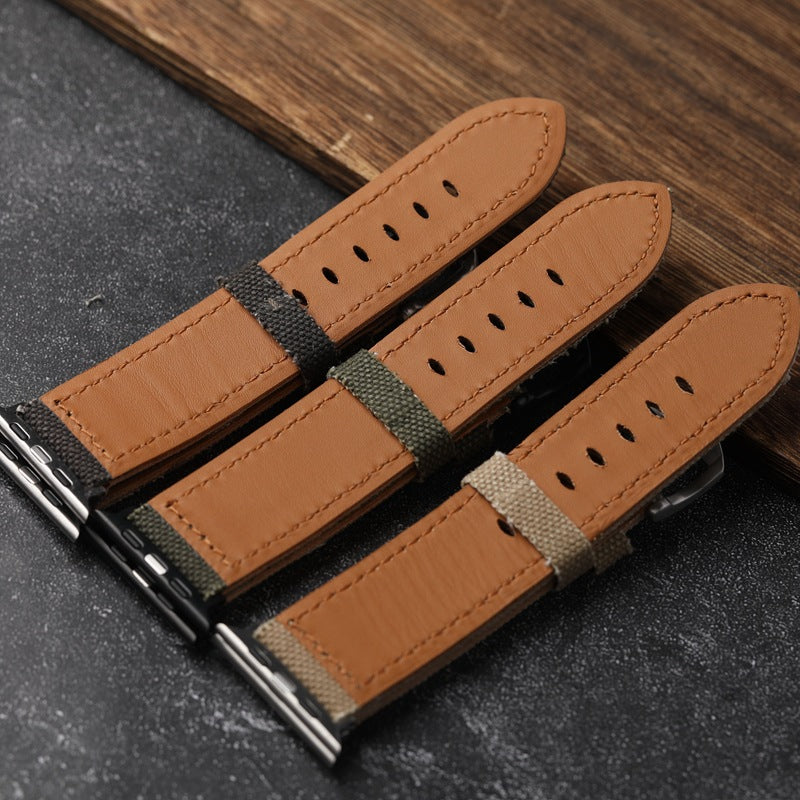 Handcrafted Canvas and Genuine Leather Watch Strap
