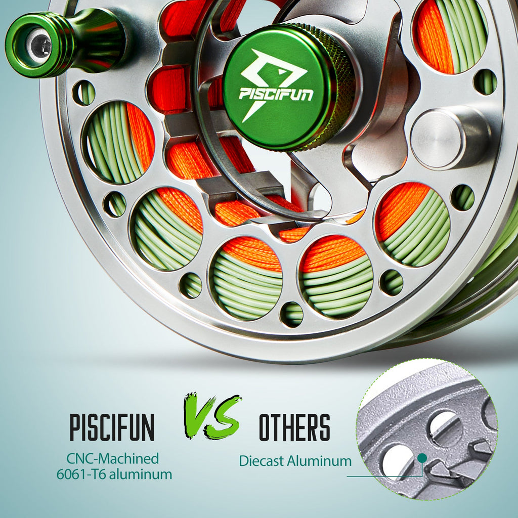 بكرة صيد ذبابة بيسكيفن سورد، بكرة ذبابة مصنوعة من سبيكة الألمنيوم المعالجة بتقنية CNC