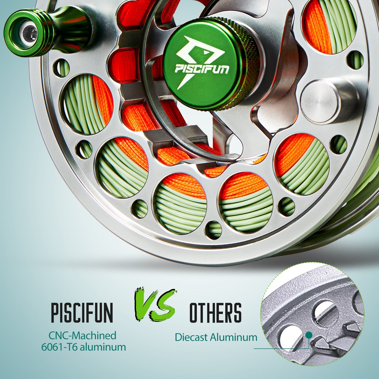 بكرة صيد ذبابة بيسكيفن سورد، بكرة ذبابة مصنوعة من سبيكة الألمنيوم المعالجة بتقنية CNC