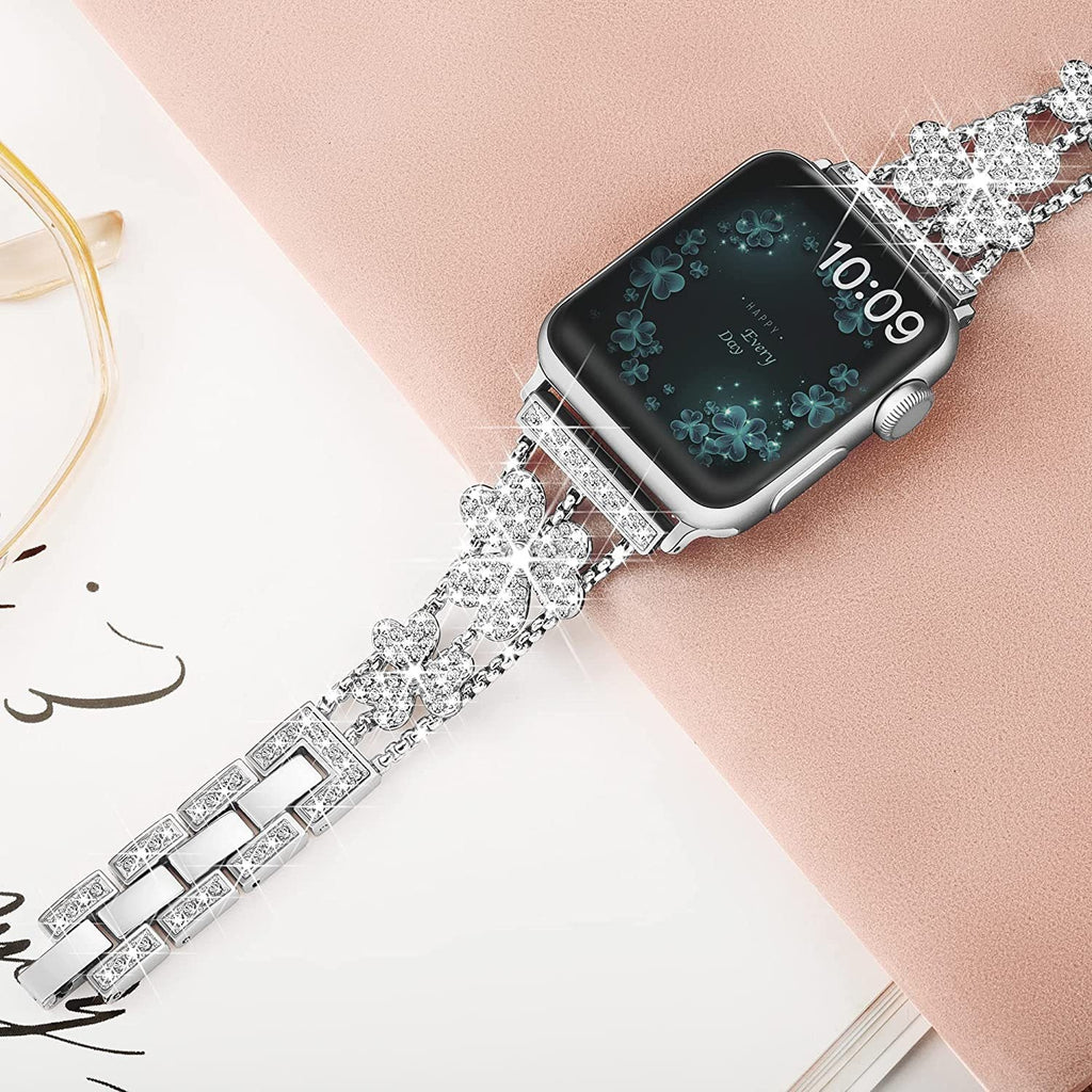 Liora Blommig Glittrande Diamantlänkarmband för Apple Watch