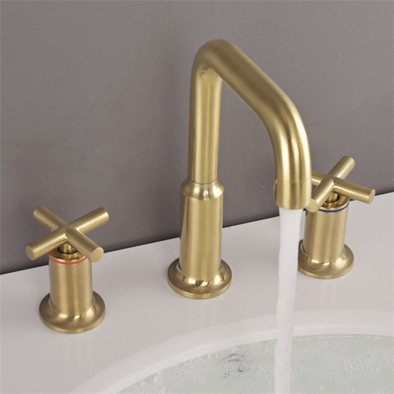 Brushed Gold Widespread Waterfall Faucet for Three-Hole Bathroom Sink | Petprovac