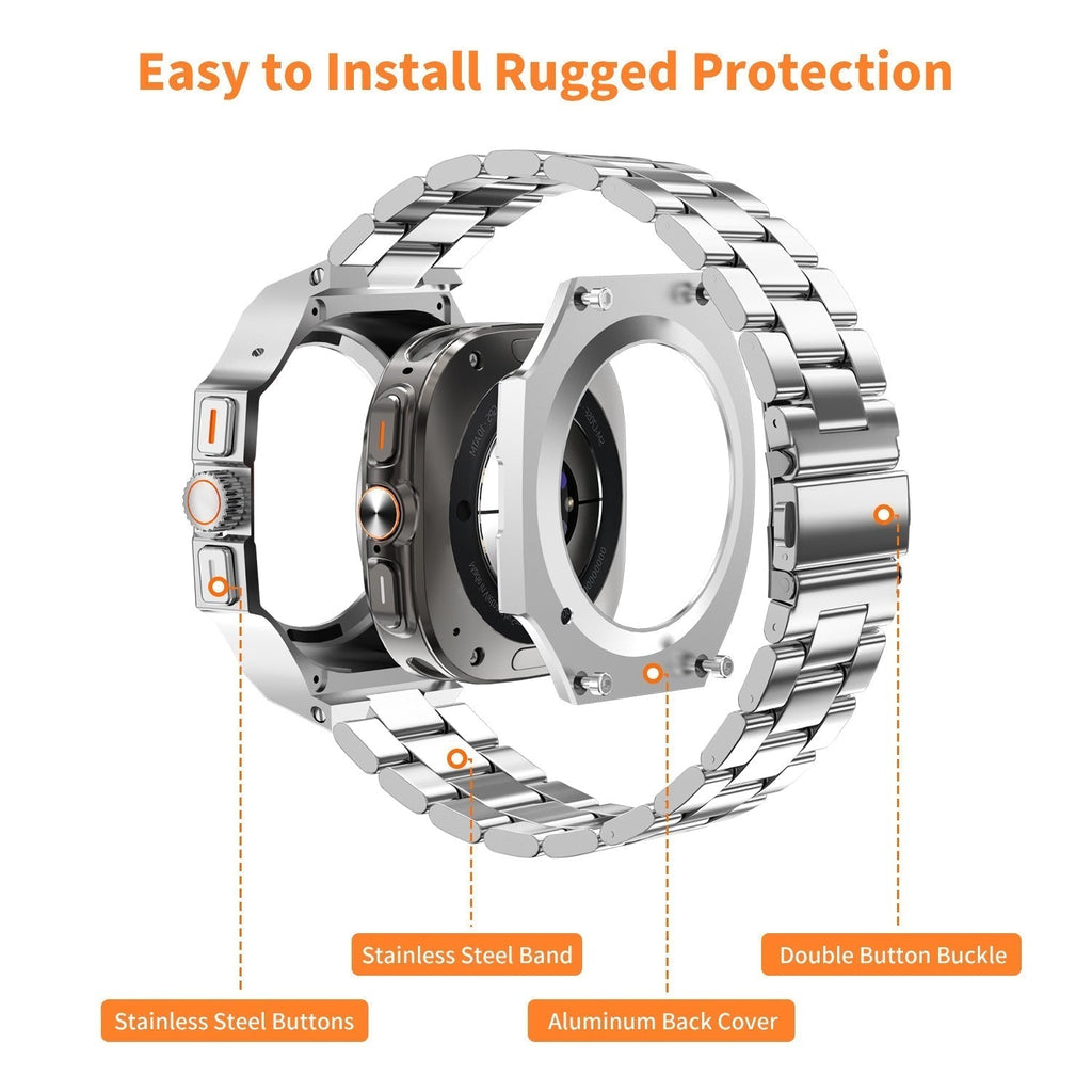غطاء من سبيكة الزنك وسوار معدني متوافق مع ساعة سامسونج جالاكسي ألترا 47 مم