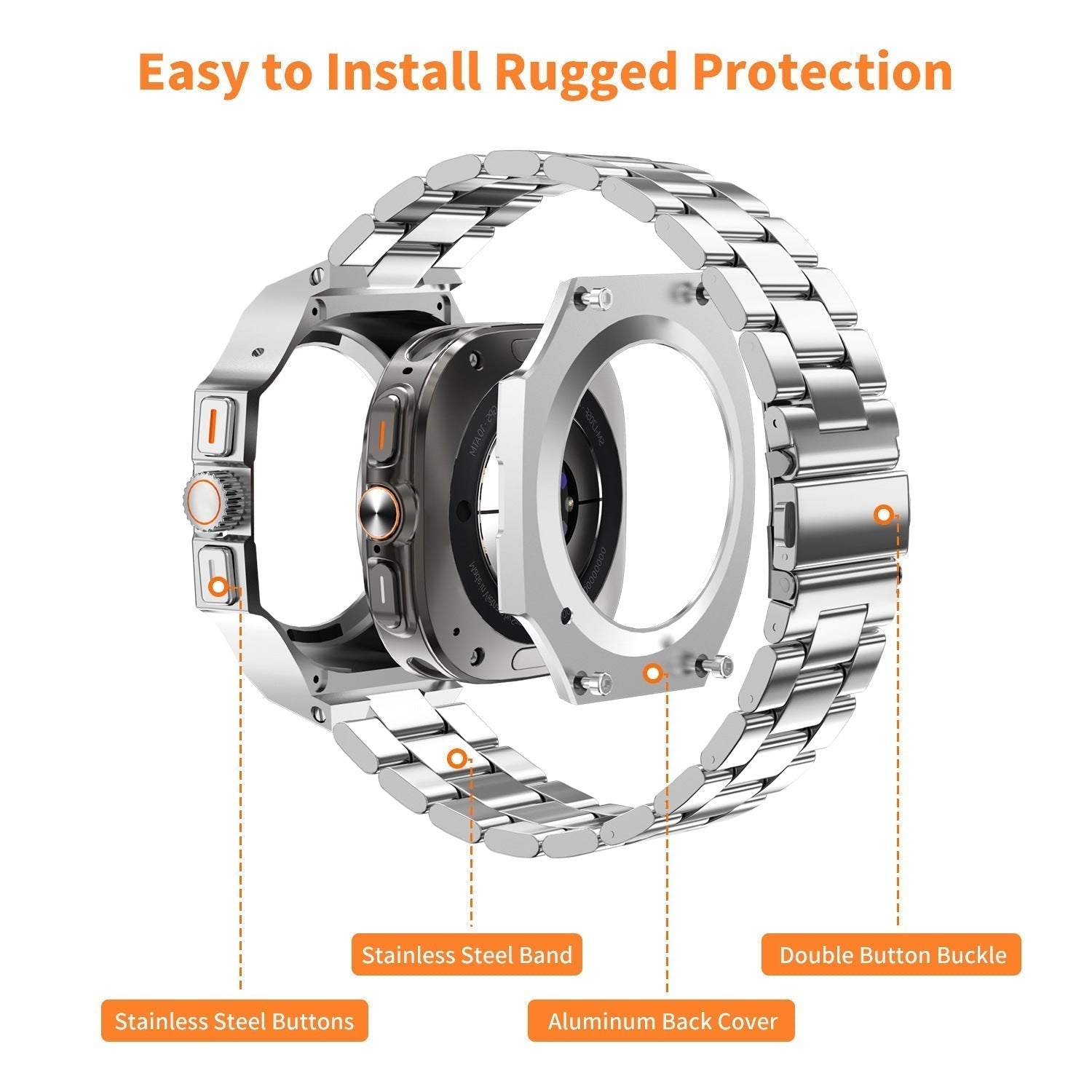 غطاء من سبيكة الزنك وسوار معدني متوافق مع ساعة سامسونج جالاكسي ألترا 47 مم