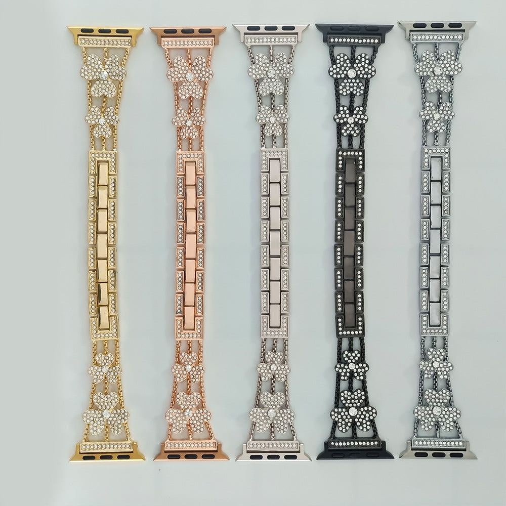 Liora Blommig Glittrande Diamantlänkarmband för Apple Watch
