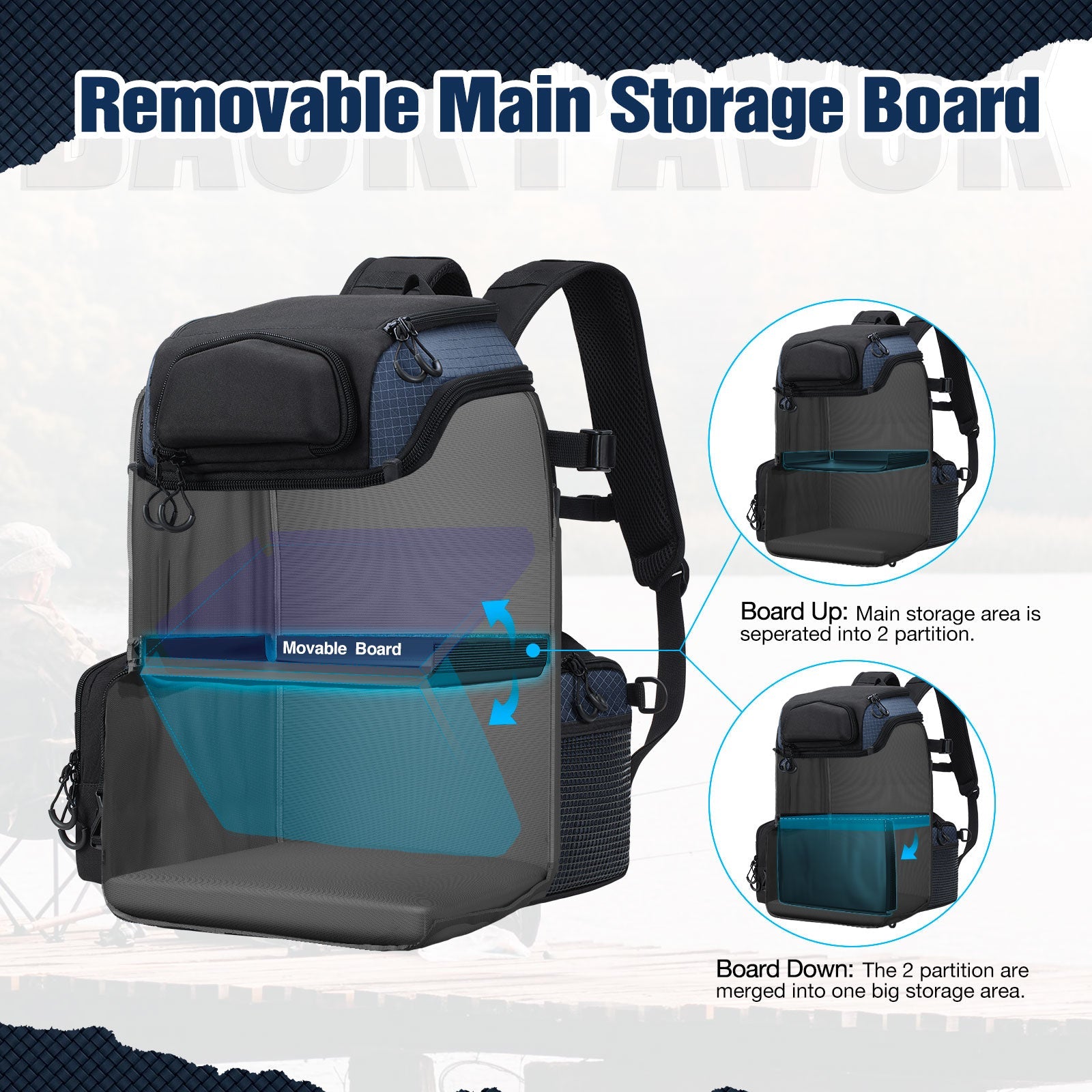 حقيبة ظهر معدات صيد بيسكيفن كبيرة لتخزين معدات الصيد مع 4 صناديق