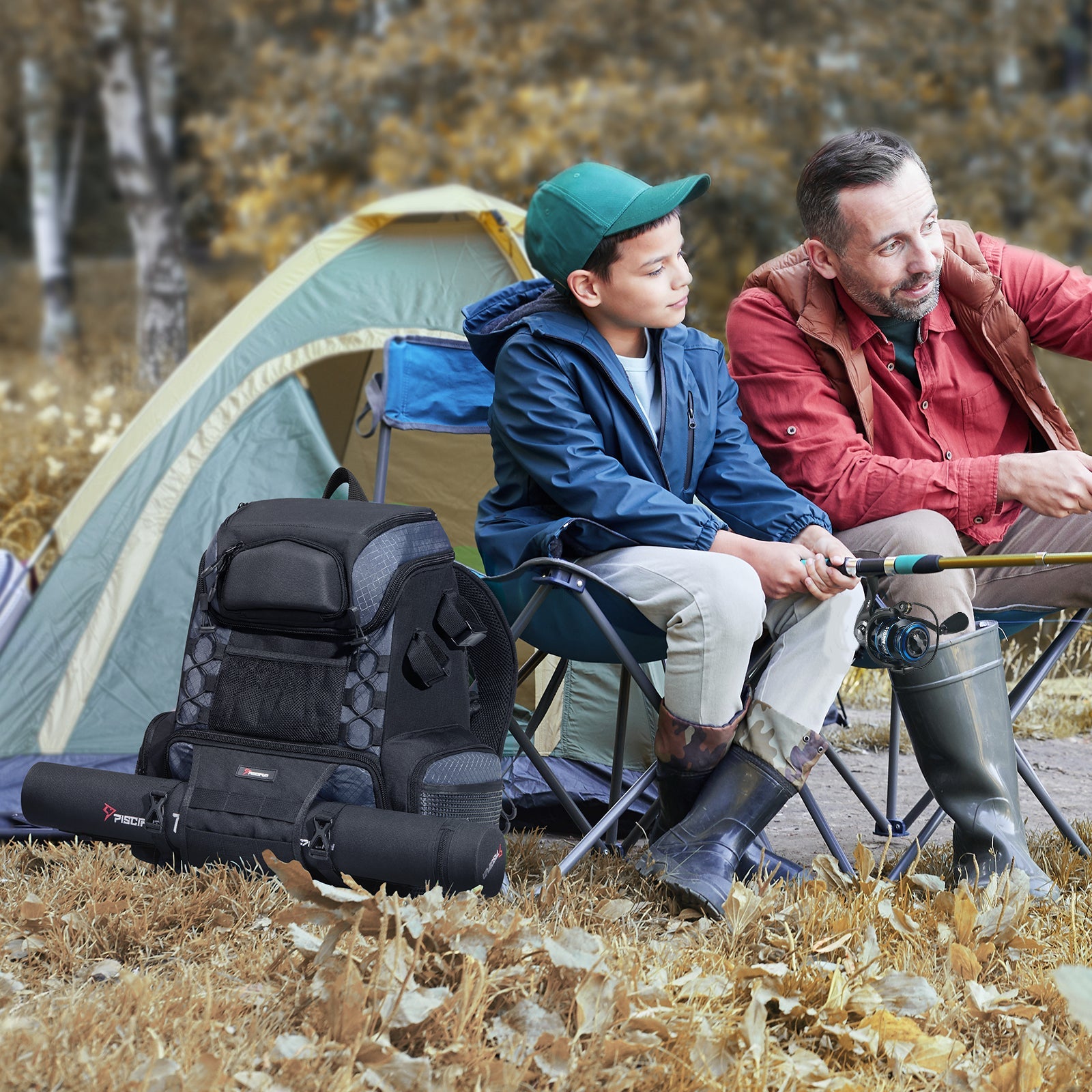 حقيبة ظهر معدات صيد بيسكيفن كبيرة لتخزين معدات الصيد مع 4 صناديق