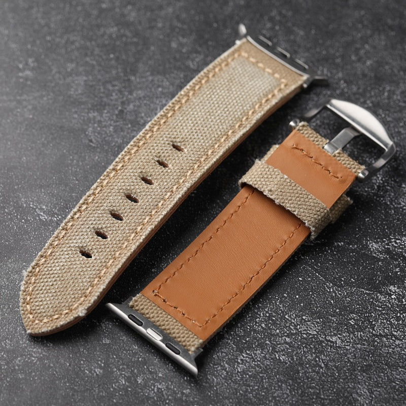 Handcrafted Canvas and Genuine Leather Watch Strap