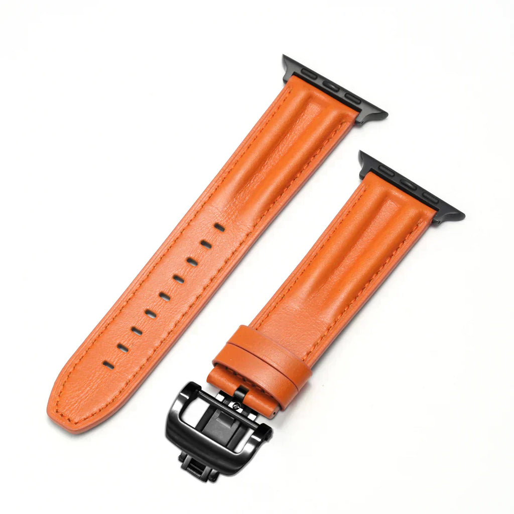 Marvelle | Lyxigt räfflat läderarmband med fjärilsspänne för Apple Watch | Petprovac