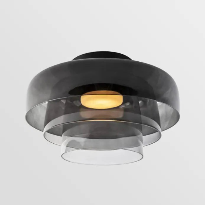 Lampada da soffitto Lumenweave Nordic con paralume in vetro artigianale