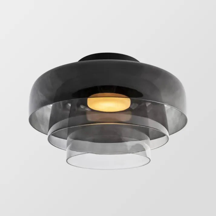 Lampada da soffitto Lumenweave Nordic con paralume in vetro artigianale