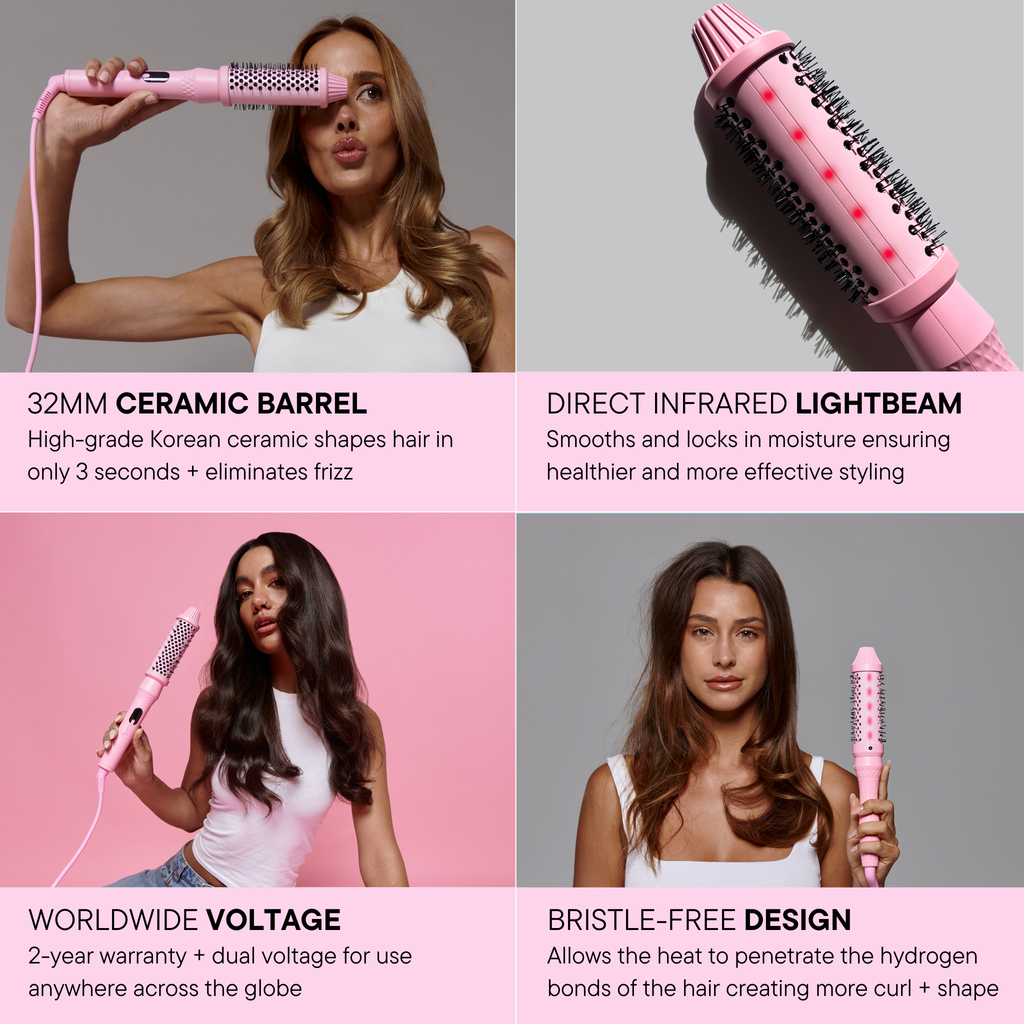 Infrared Ceramic Round Brush With LCD Display for Shine and Volume Curl