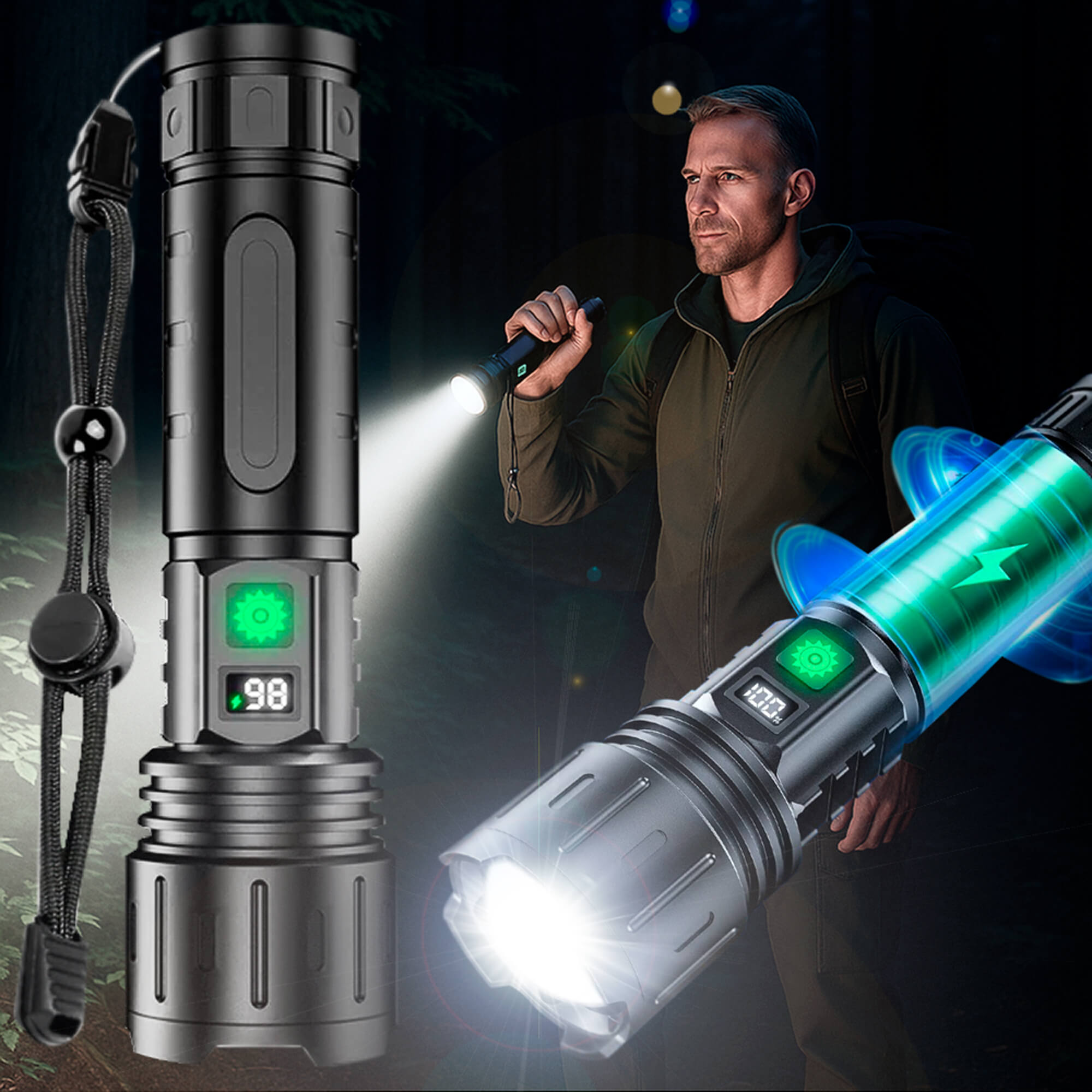 AstraForge Titan 100,000-Lumen Tactical Flashlight With 5000mAh Battery For Outdoors