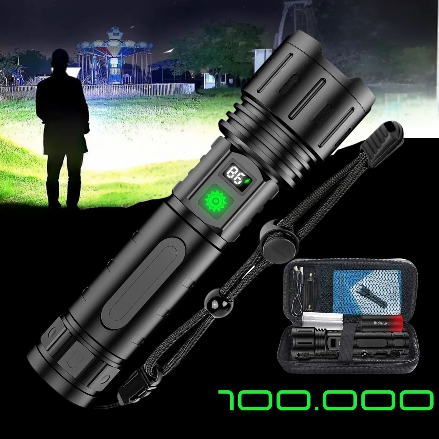 AstraForge Titan 100,000-Lumen Tactical Flashlight With 5000mAh Battery For Outdoors