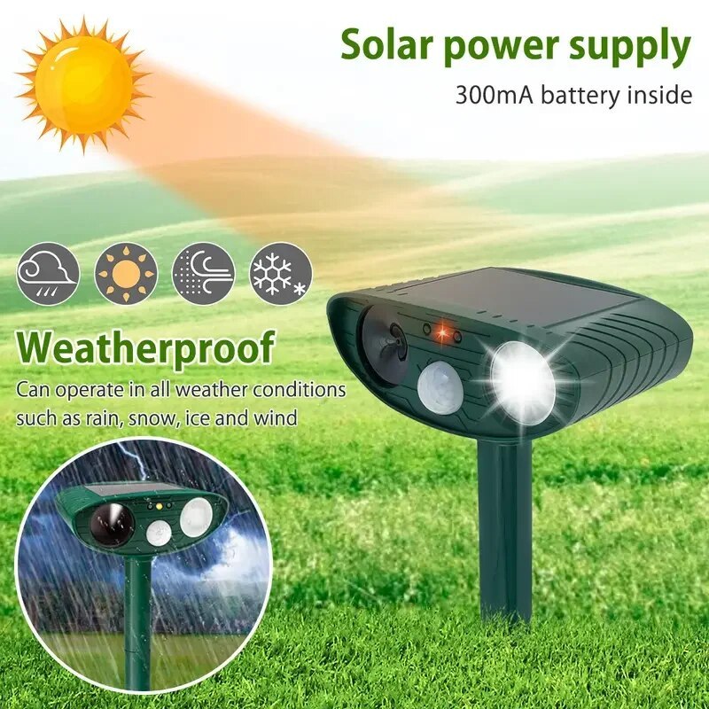 Repelente ultrasónico solar para animales, para zorros, gatos y aves