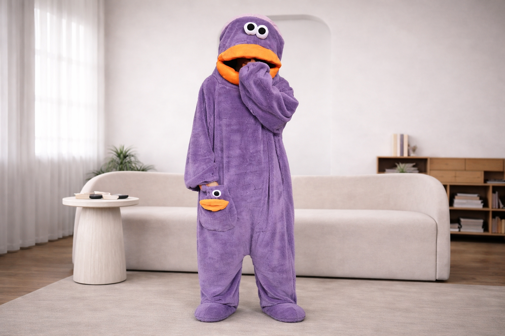 Monster Onesie Pajama Set With Oversized Comb And Matching Slippers