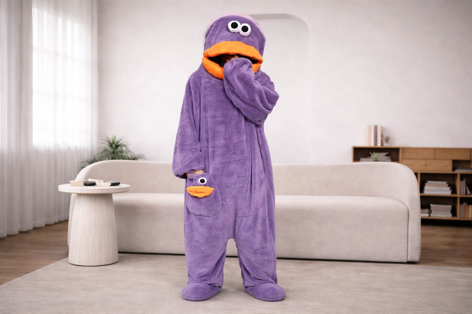 Monster Onesie Pajama Set With Oversized Comb And Matching Slippers
