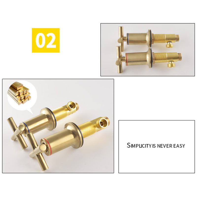 Szálcsiszolt arany szétterülő vízesés csaptelep háromlyukú fürdőszobai mosdóhoz | Petprovac