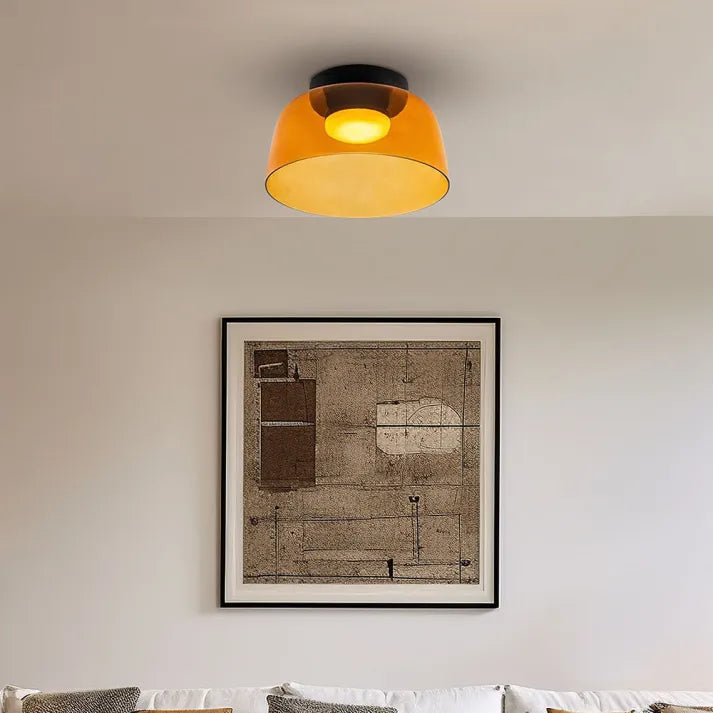Lampada da soffitto Lumenweave Nordic con paralume in vetro artigianale