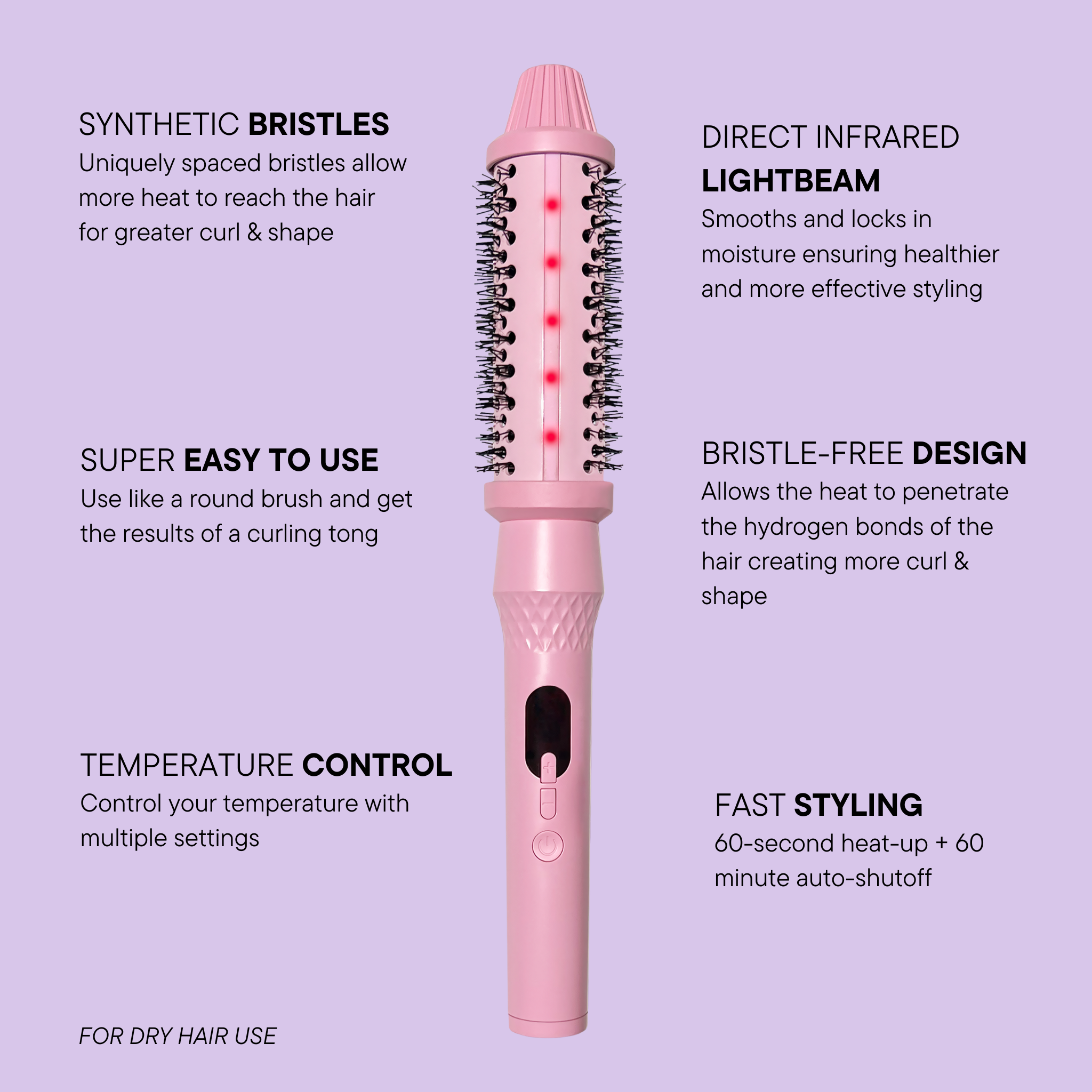 Infrared Ceramic Round Brush With LCD Display for Shine and Volume Curl