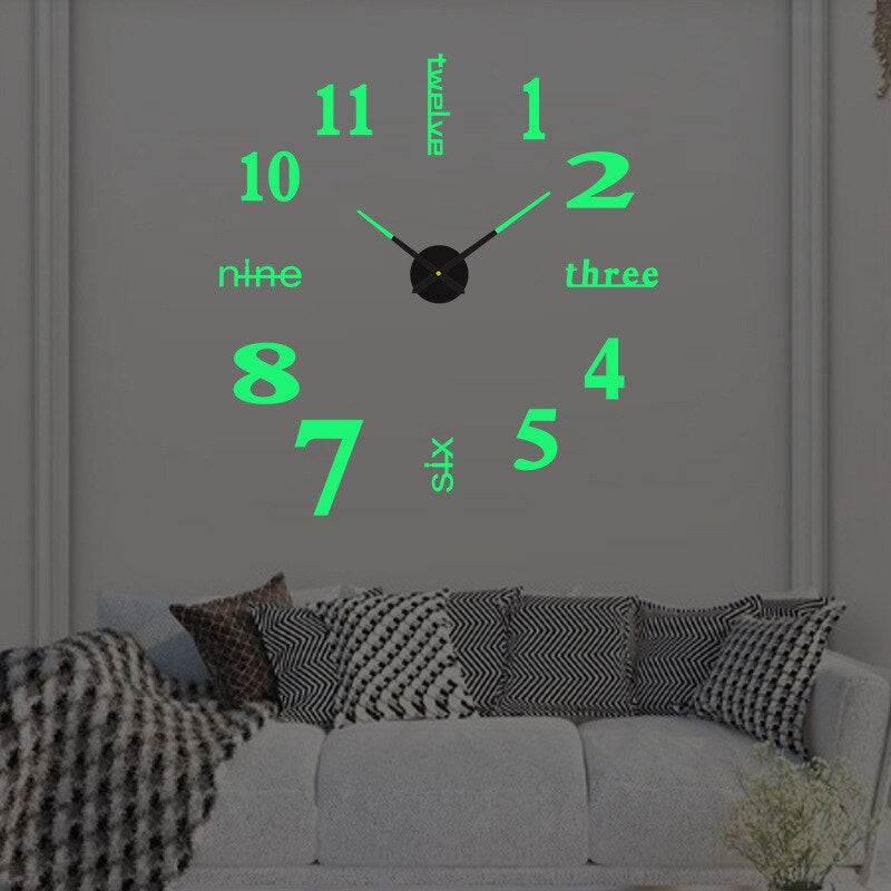 Reloj de pared negro moderno Luminor con movimiento de cuarzo