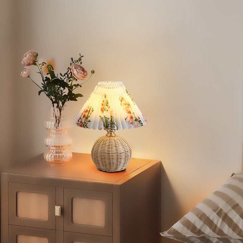 RattaLume Nordic LED Table Lamp | Woven Rattan & Foldable Fabric Shade | Mood Light | Decor for the Bedroom