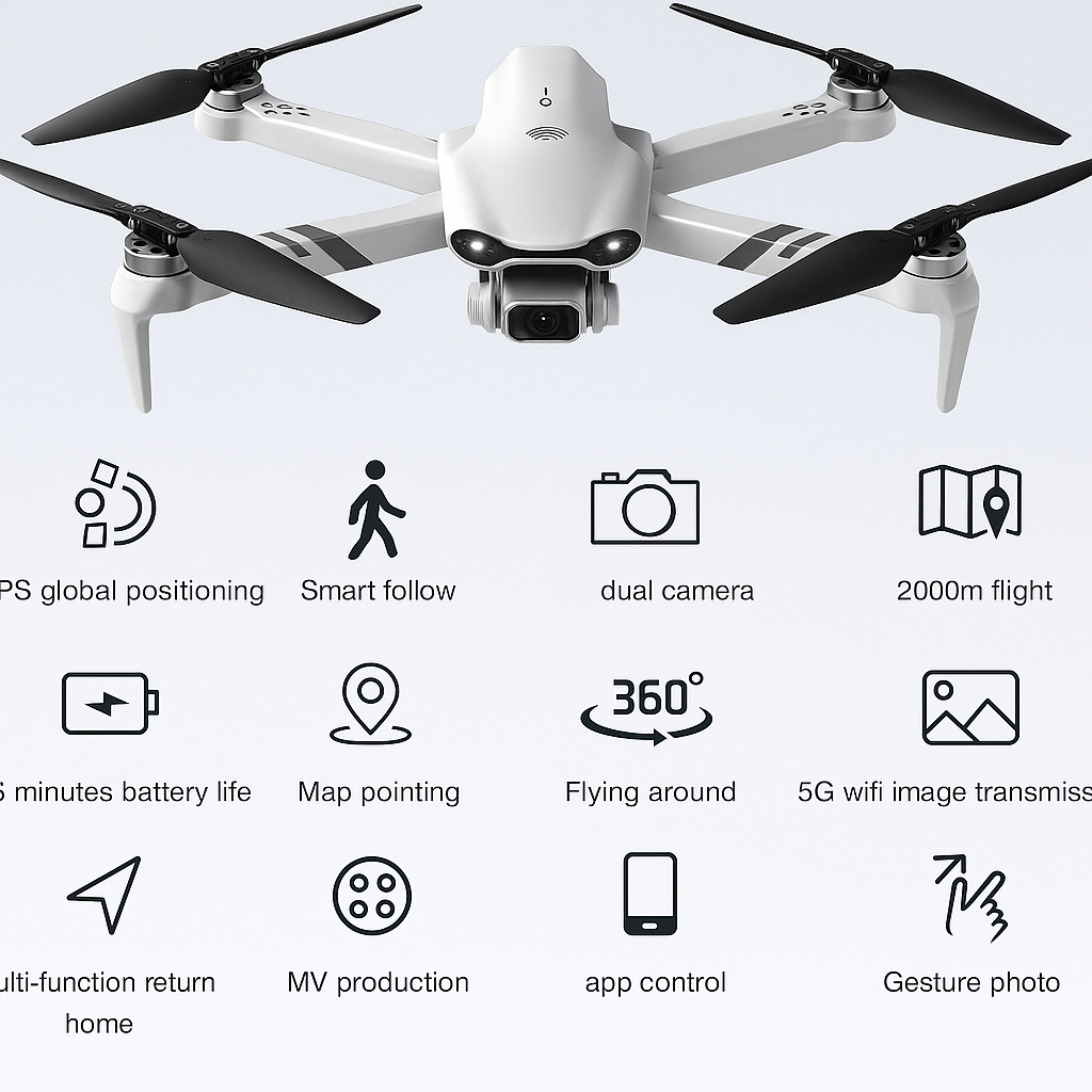 Drone Aeronix 8K avec stabilisation GPS et portée de 1,5 km