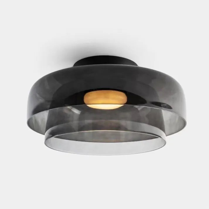 Lampada da soffitto Lumenweave Nordic con paralume in vetro artigianale