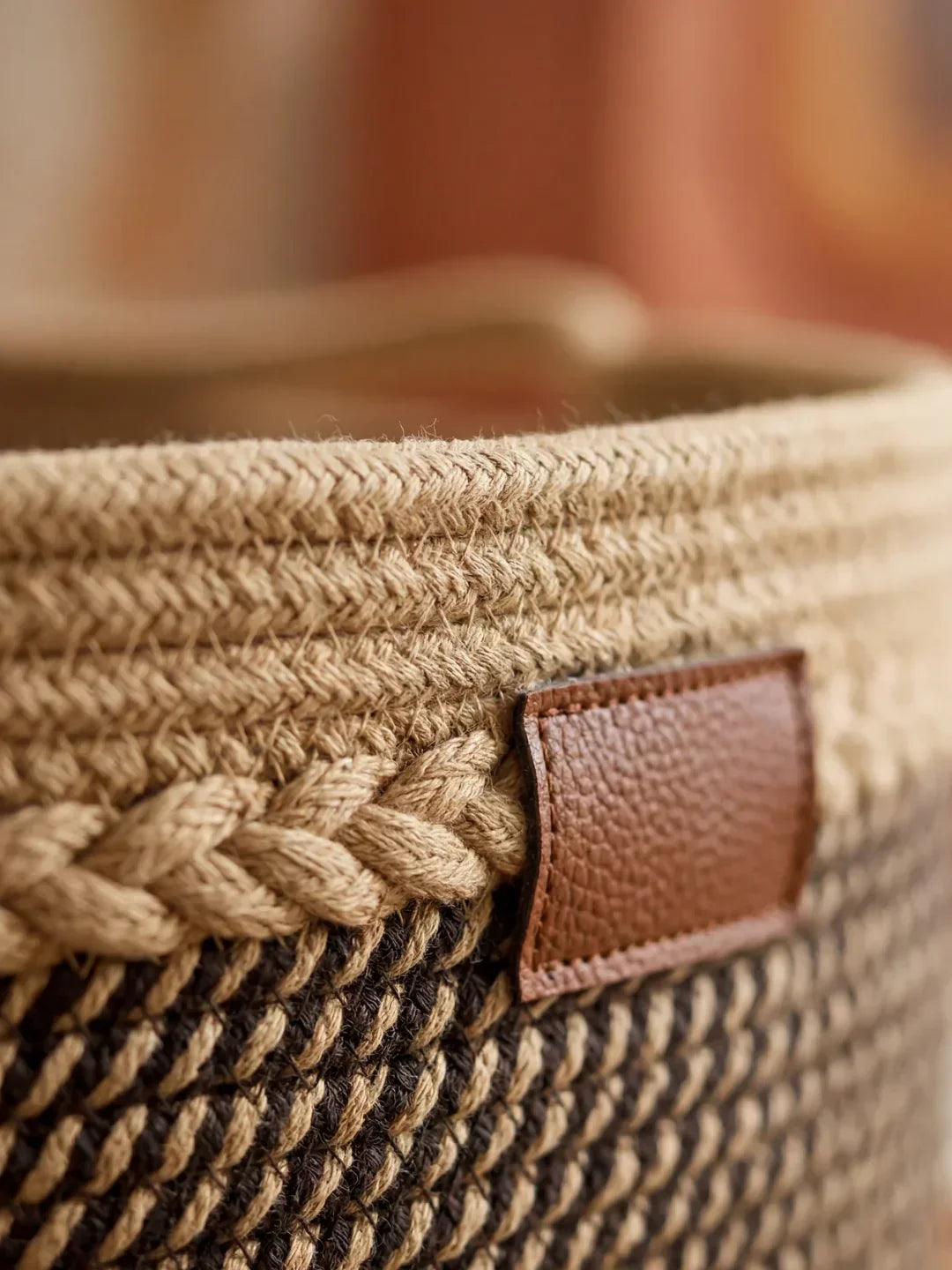 Two-Tone Cotton Rope Changing Basket With Integrated Handles