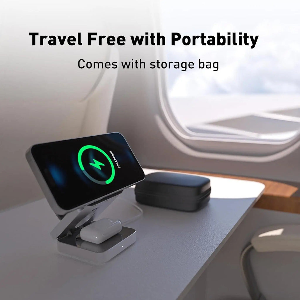 شاحن لاسلكي مغناطيسي صغير قابل للطي لأجهزة iPhone وAirPods