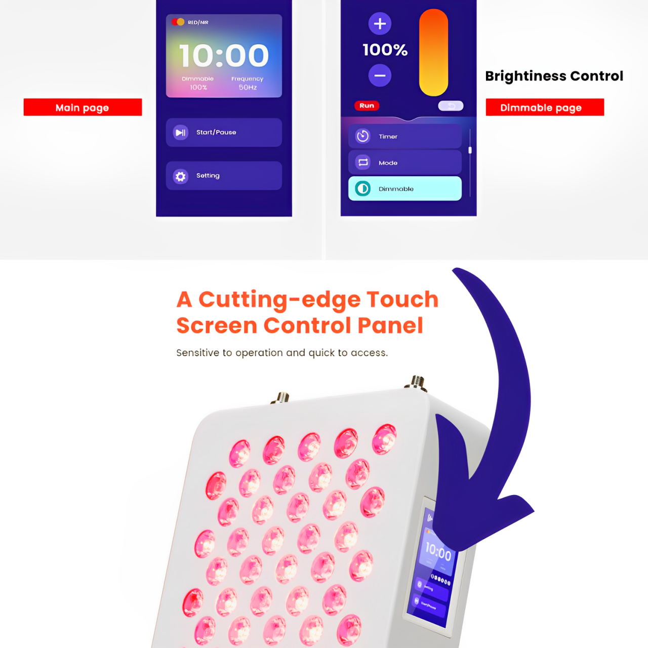 Panel de luz roja de sobremesa con atenuación y pulsación de LED multionda
