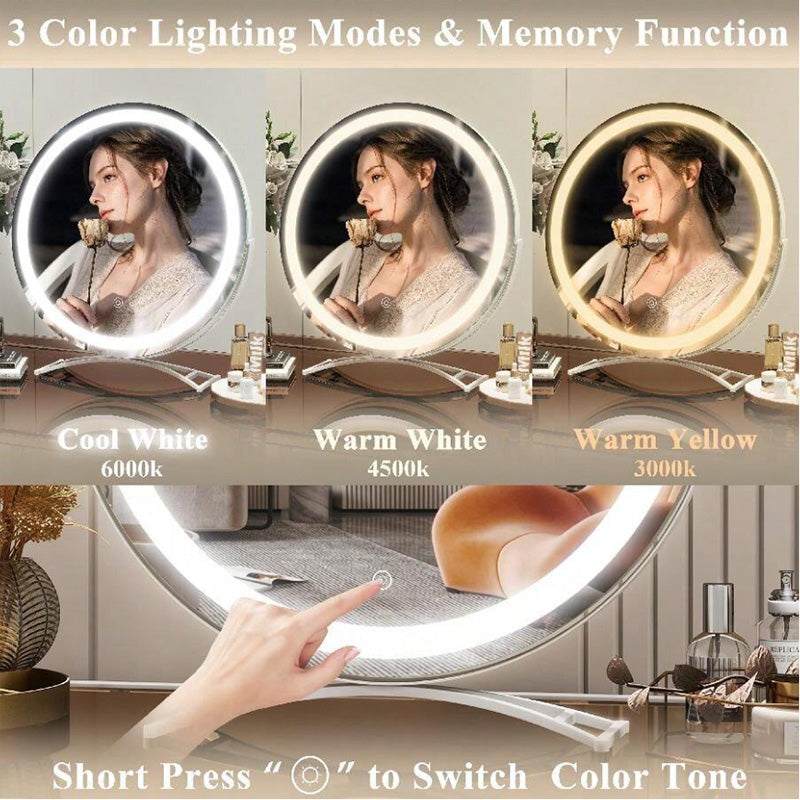 Vanity Mirror With Dimmable LED Light And 360 Degree Rotation, Touch Control