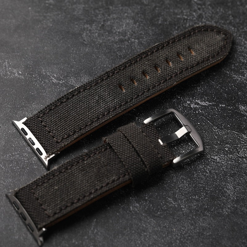 Handcrafted Canvas and Genuine Leather Watch Strap