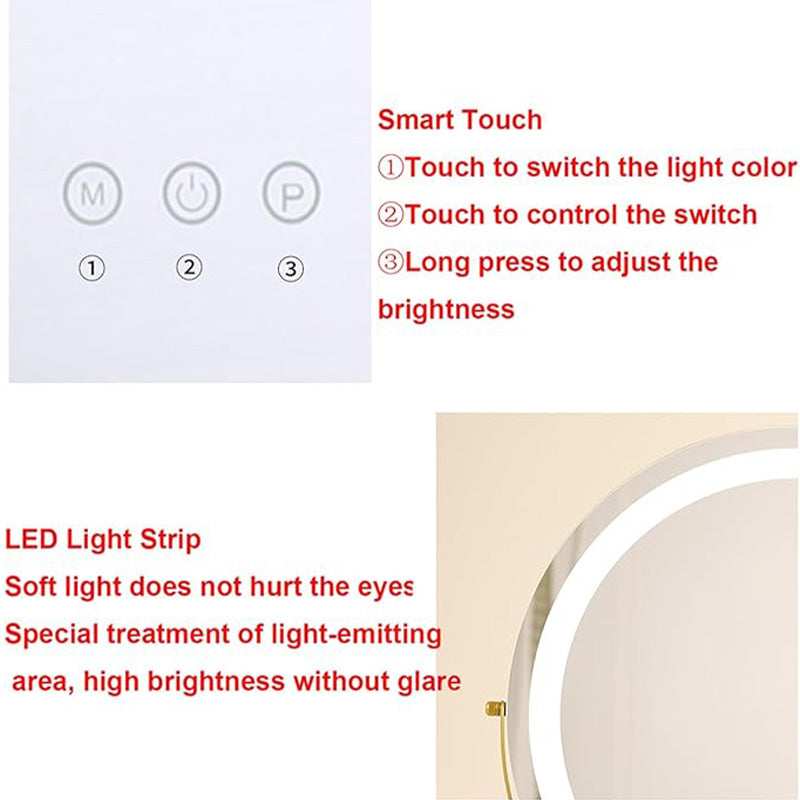 Vanity Mirror With Dimmable LED Light And 360 Degree Rotation, Touch Control