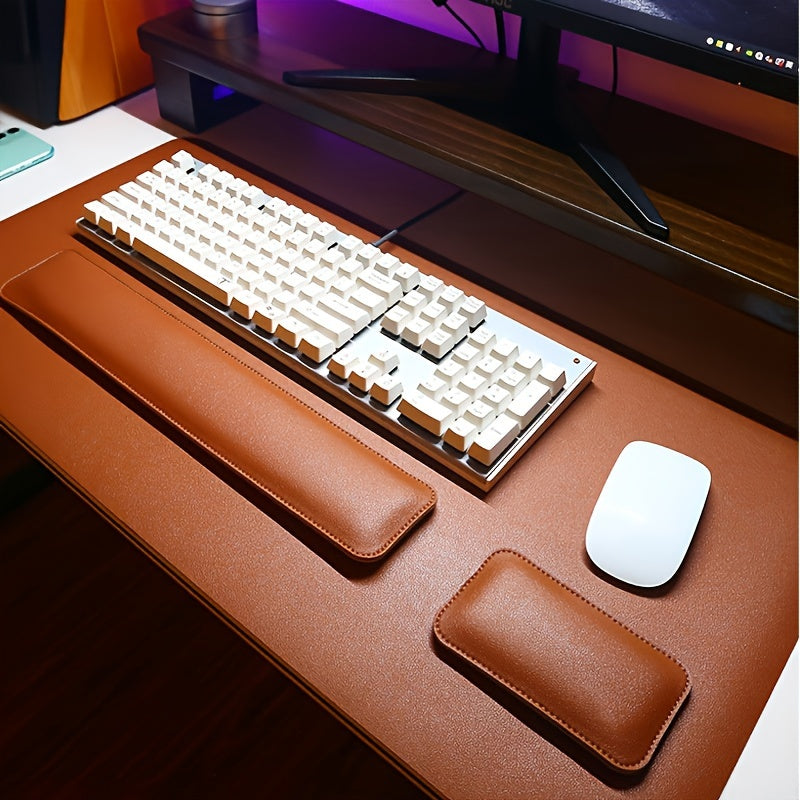 Three-Piece Desk Set made of PU Leather - With Pad and Wrist Supports