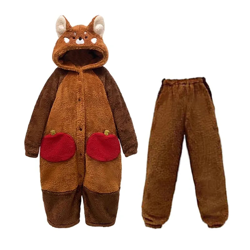 Kényelmes rajzfilm vörös panda pizsamaszett alváshoz és kényelemhez