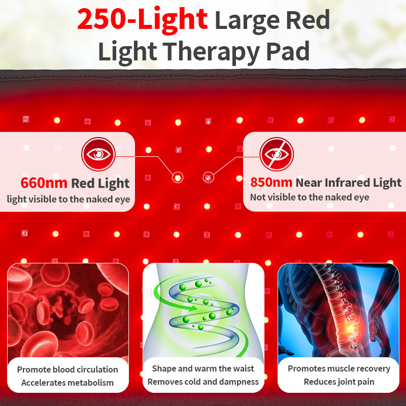 Rood- en Nabij-Infrarood Lichttherapie Pad – 250 LED's, 30W Volledige Lichaam Herstel