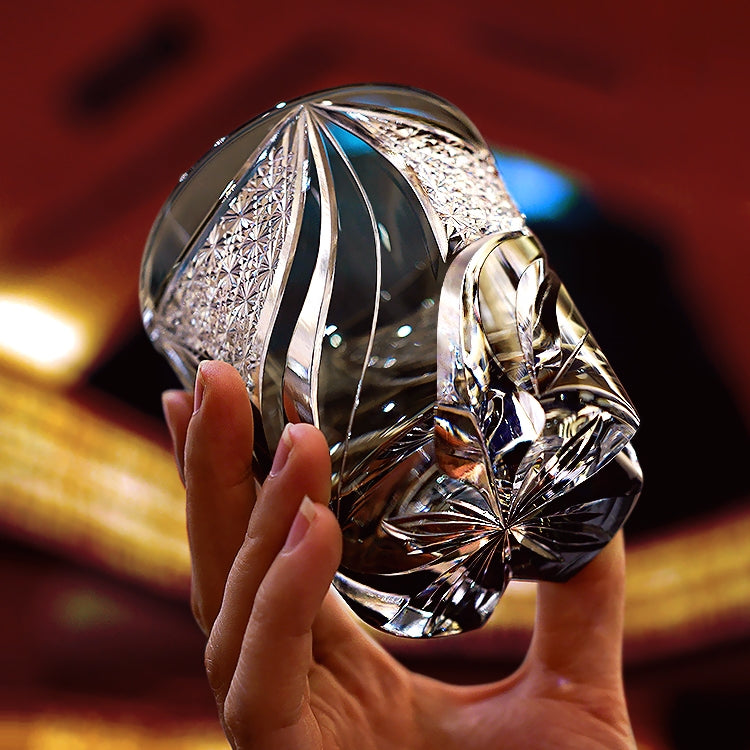 Kireno | Handgjord bläcksten eldsflammig whiskyglas i trälåda | Petprovac