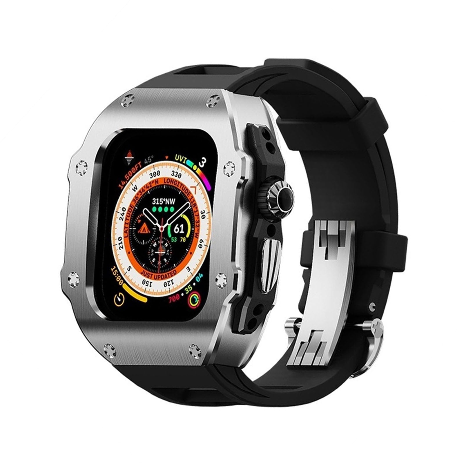 Kirell Arc Series Stainless Steel Case With Fluoro Rubber Band For Apple Watch Ultra