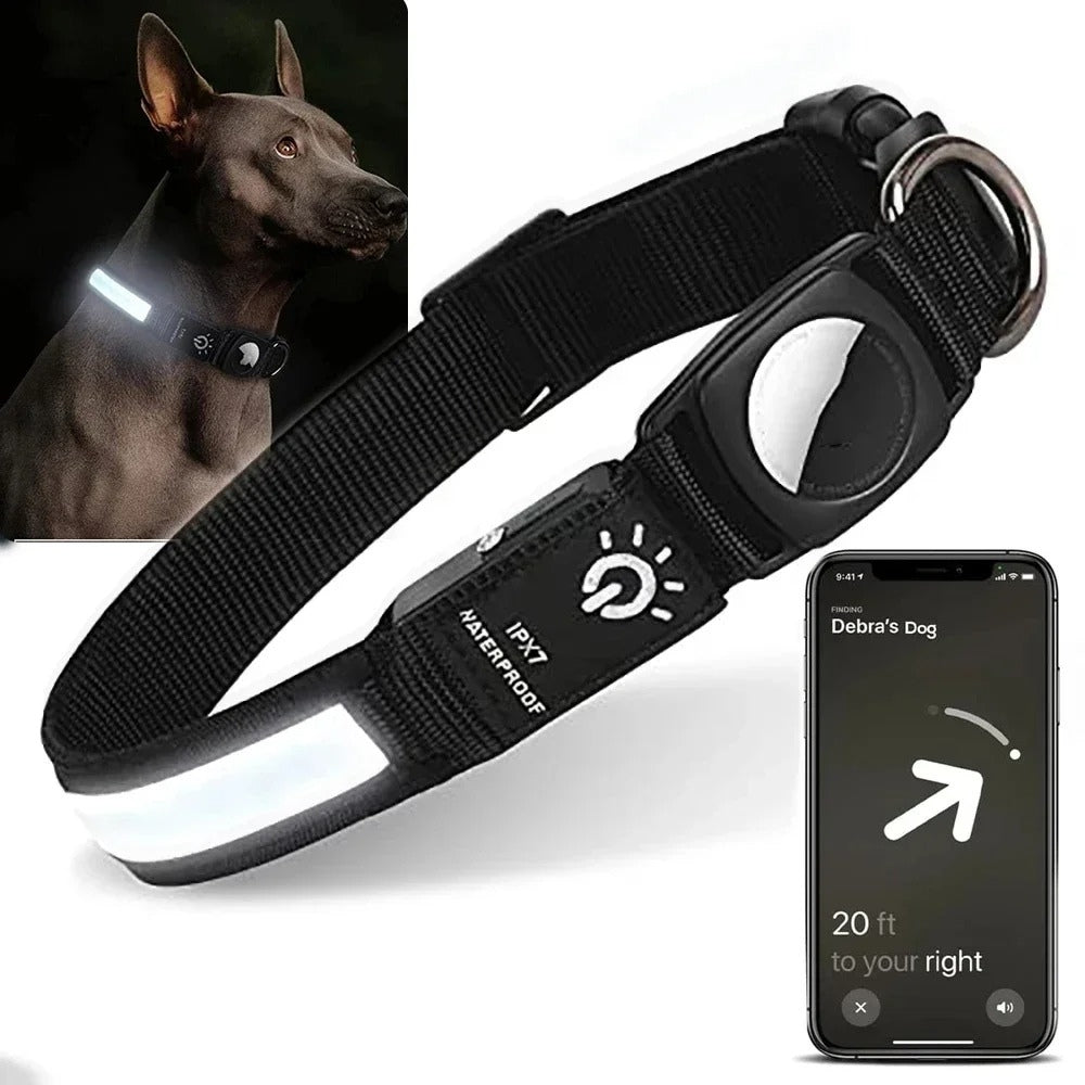 Collar impermeable LED LumaPaw con ranura para rastreador para perros